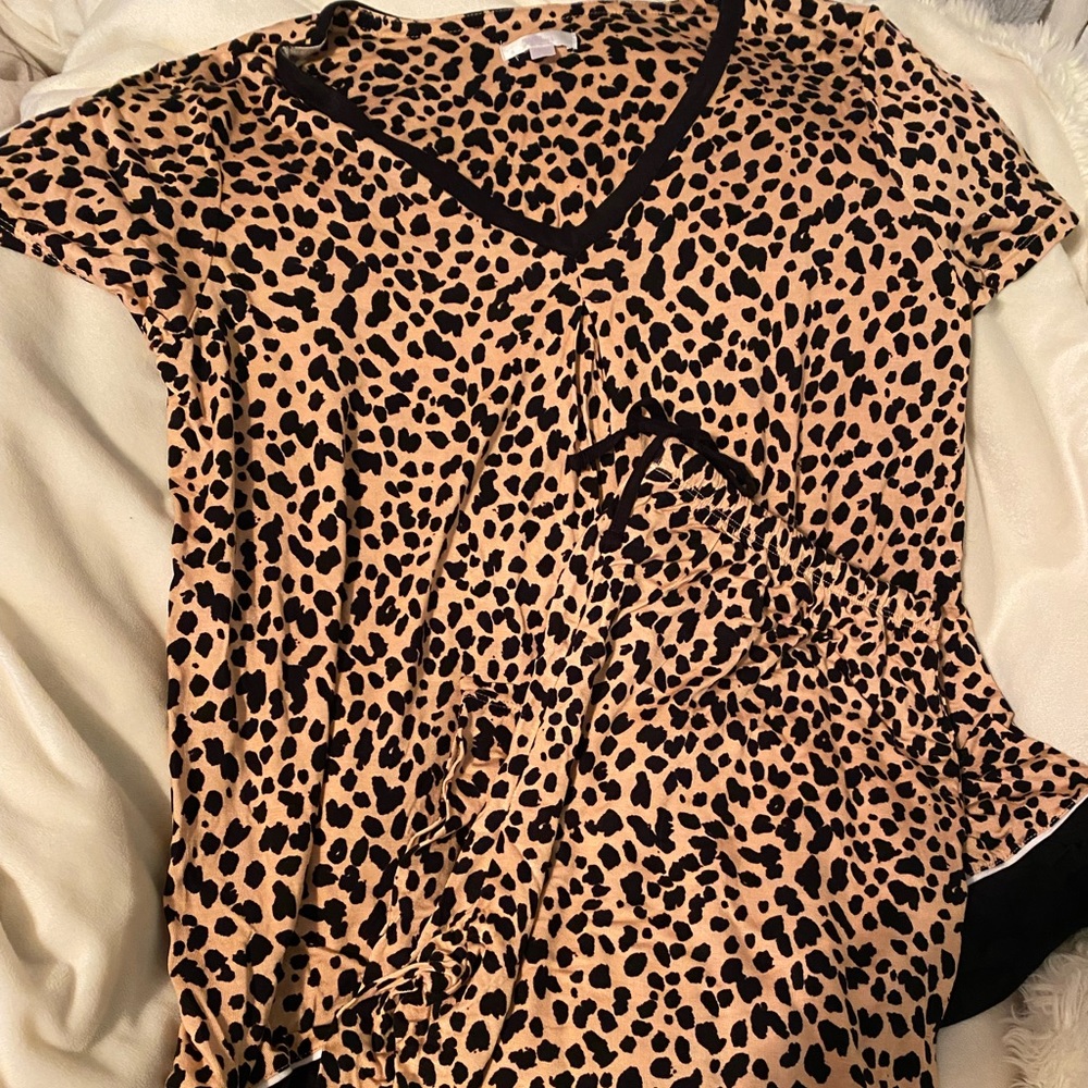 Cheetah print pajama set short sleeve shirt and pants brand new size large